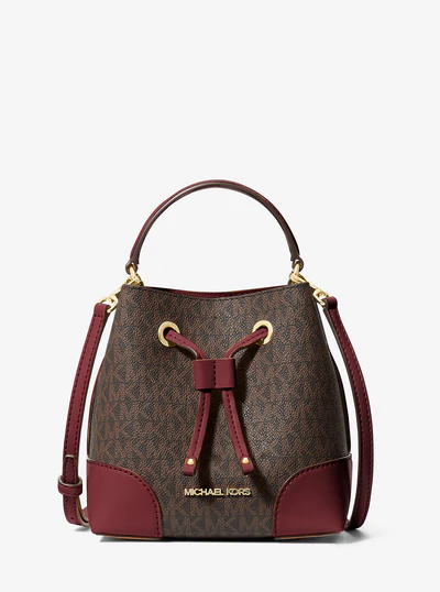 Michael Kors Mini Mercer Logo Bucket Bag-Oxblood