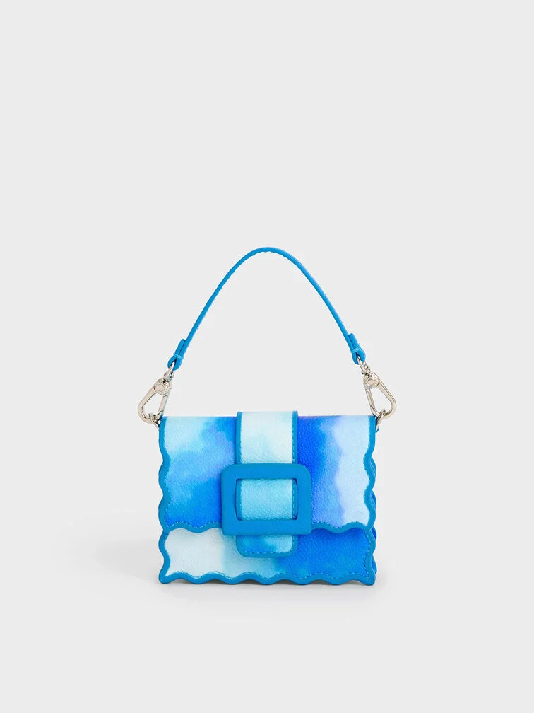 Charles & Keith Micro Waverly Cloud-Print Scallop-Trim Mini Bag Blue