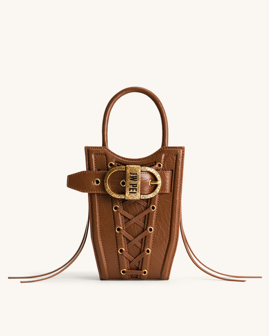BOXED FEI CRUSHED STRAPS PHONE BAG - BROWN