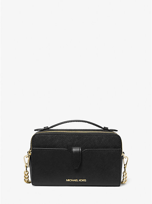 Michael Kors Jet Set Signature Logo and Patent Double-Zip Crossbody Bag-Black