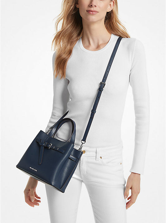 Michael Kors Midi Emilia Pebbled Leather Satchel bag-Navy