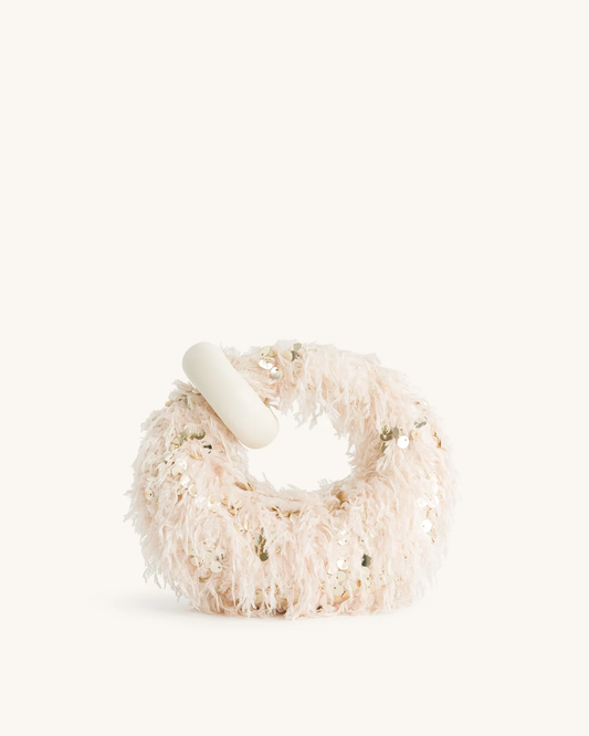 JW PEI Abacus Faux Fur and sequin top handle mini bag-Beige