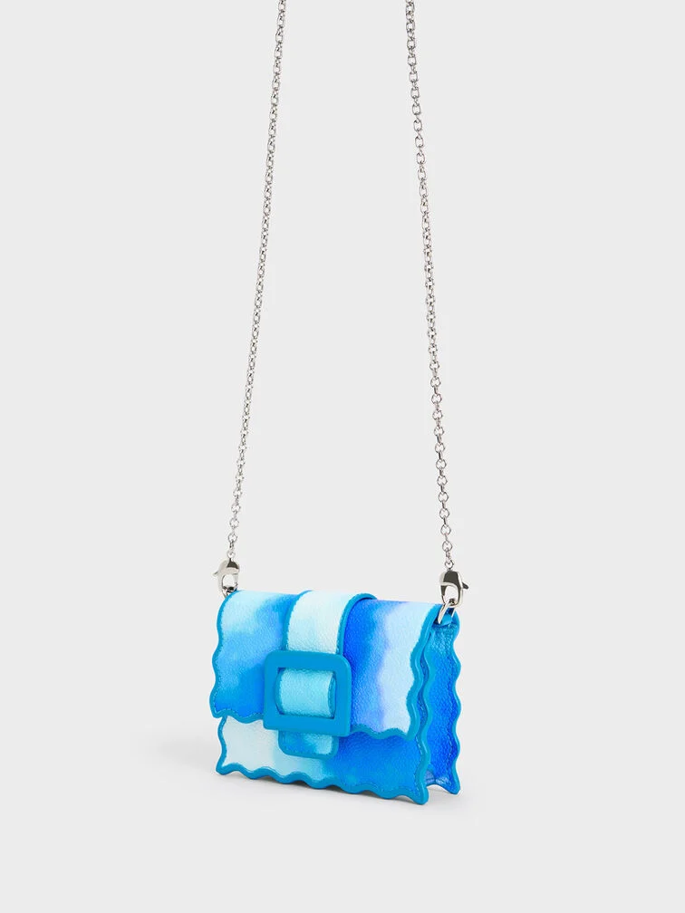 Charles & Keith Micro Waverly Cloud-Print Scallop-Trim Mini Bag Blue