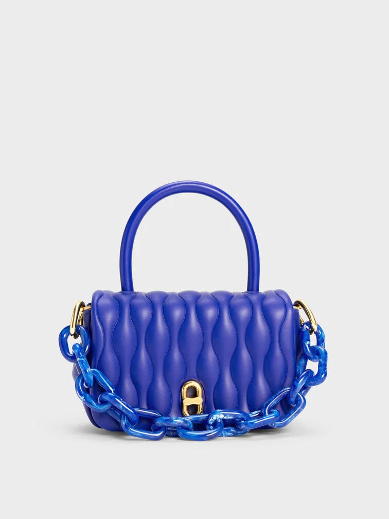 Charles & Keith Iva boxy top handle bag-Blue