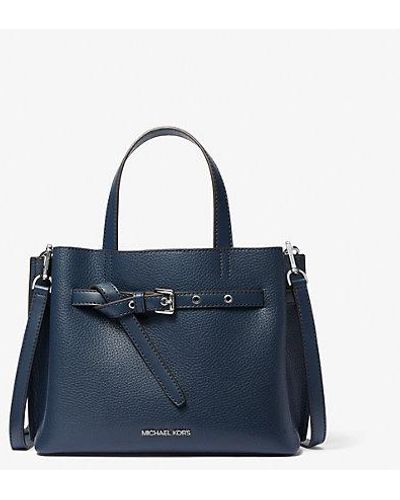 Michael Kors Midi Emilia Pebbled Leather Satchel bag-Navy