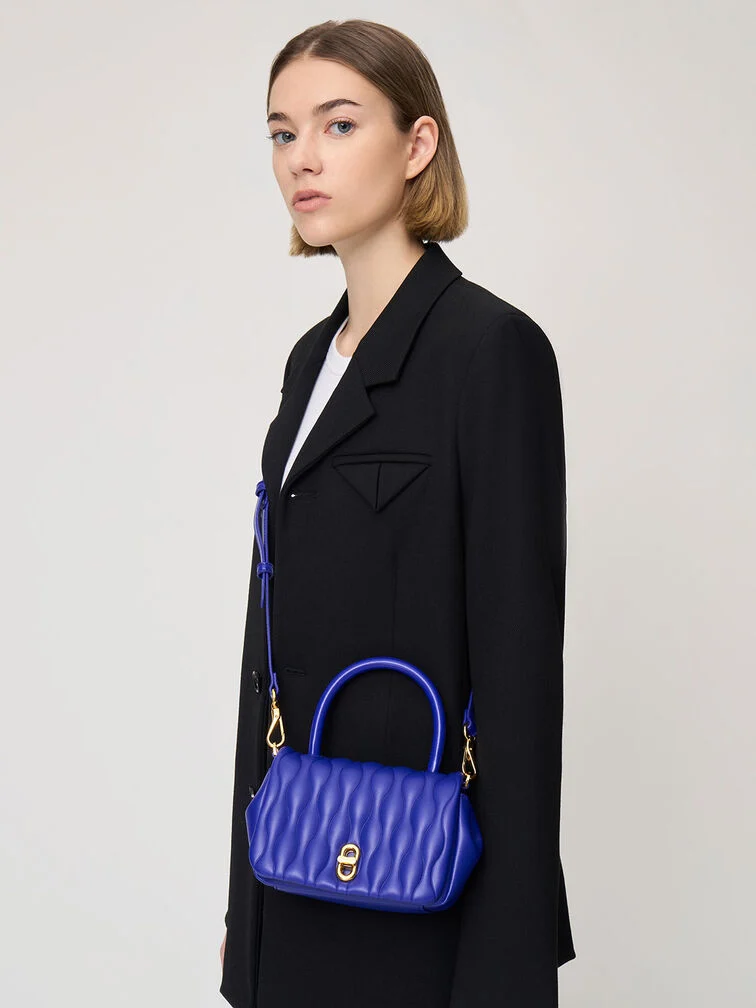 Charles & Keith Iva boxy top handle bag-Blue