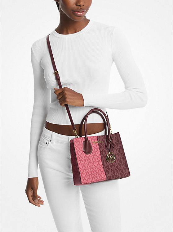 Michael Kors Mercer Medium Two-Tone Logo Crossbody Bag-Oxblood