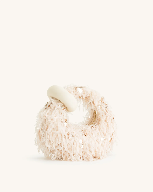 JW PEI Abacus Faux Fur and sequin top handle mini bag-Beige