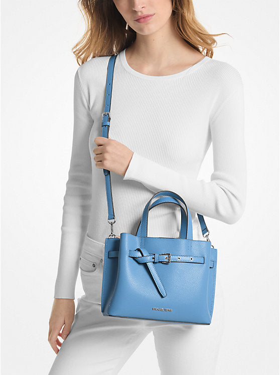 Michael Kors Midi Emilia Pebbled Leather Satchel bag-Blue pacific