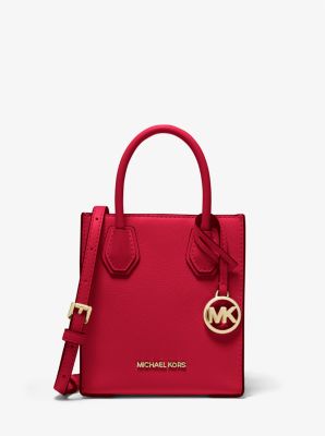 Michael Kors Mercer Mini Pebbled Leather Crossbody Bag-Chili