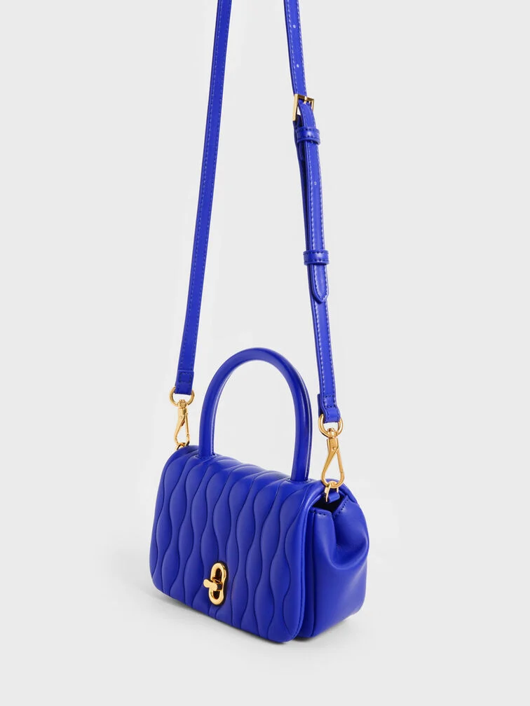 Charles & Keith Iva boxy top handle bag-Blue