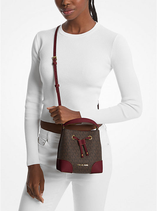 Michael Kors Mini Mercer Logo Bucket Bag-Oxblood