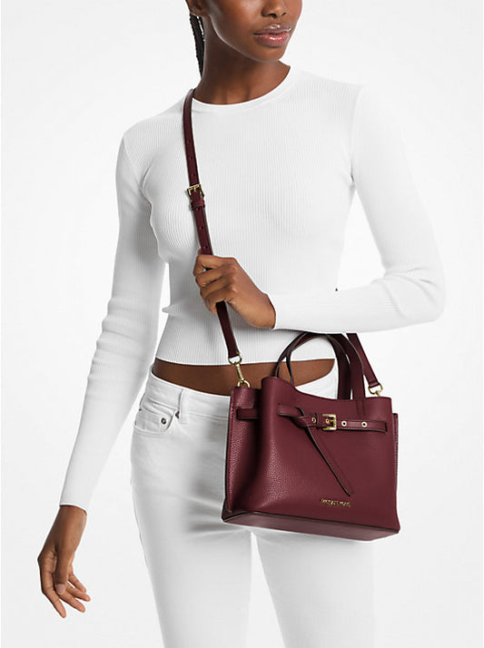 Michael Kors Midi Emilia Pebbled Leather Satchel bag-Wine