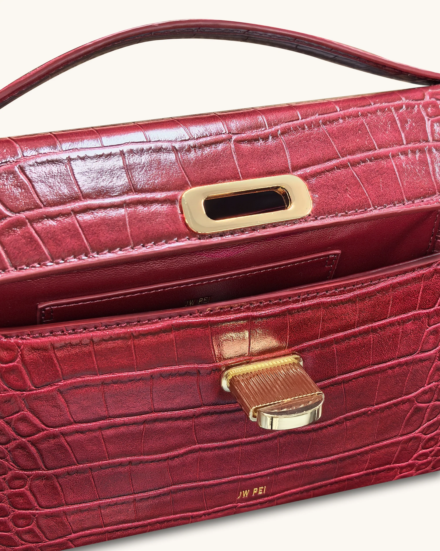 BOXED JWPEI Bria Structured Top Handle Bag - Burgundy Croc