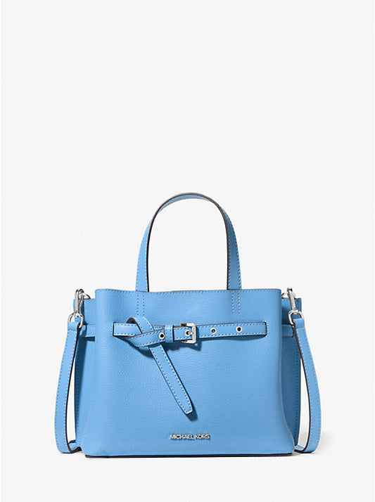 Michael Kors Midi Emilia Pebbled Leather Satchel bag-Blue pacific