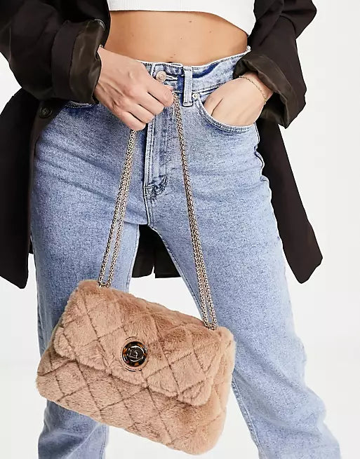 Dune Quilted Borg Faux fur crossbody bag -Nude - Premium  from House of Glitz  - Just $41500.00! Shop now at House of Glitz 