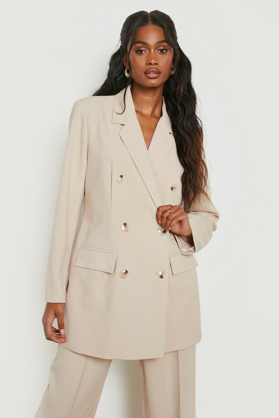 Linen Look Mock Horn Double Breasted Blazer-Sand - Premium  from House of Glitz  - Just $23500.00! Shop now at House of Glitz 