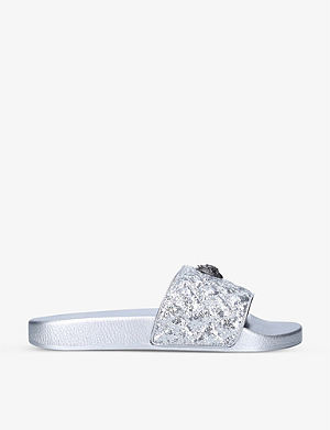 Kurt Geiger Meena Eagle Head Quilted Metallic Slides-Silver - Premium  from House of Glitz  - Just $50000.00! Shop now at House of Glitz 