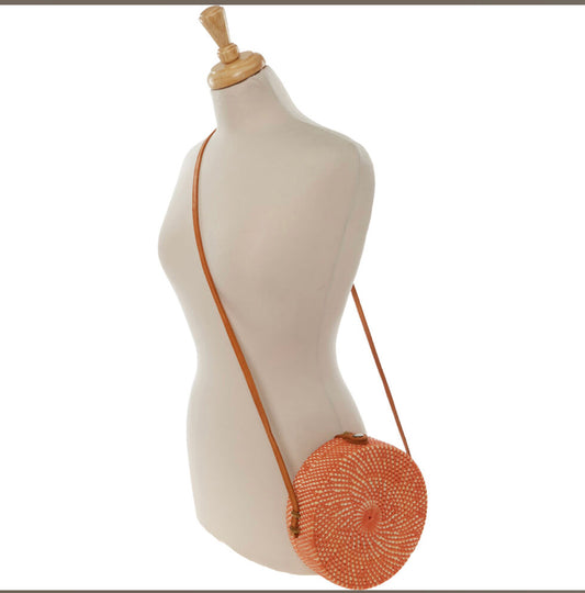 Orange Round Rattan Crossbody Bag - Premium  from House of Glitz  - Just $19850.00! Shop now at House of Glitz 