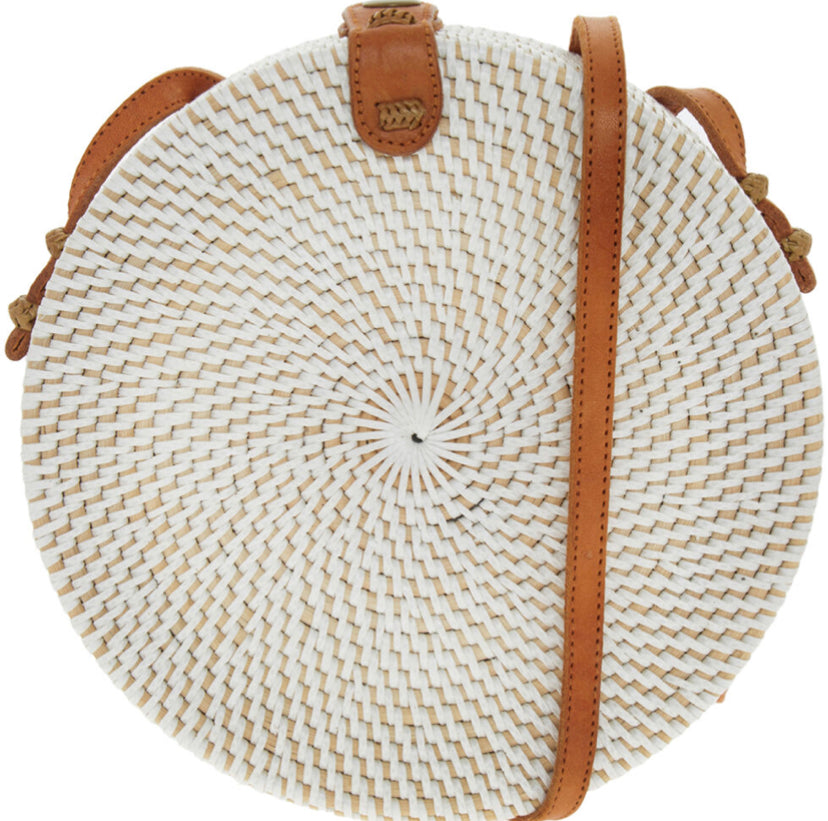 White Round Rattan Crossbody Bag - Premium  from House of Glitz  - Just $19850.00! Shop now at House of Glitz 