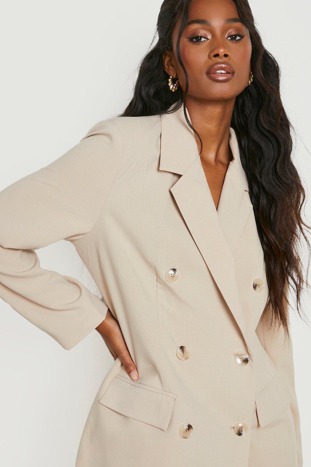 Linen Look Mock Horn Double Breasted Blazer-Sand - Premium  from House of Glitz  - Just $23500.00! Shop now at House of Glitz 