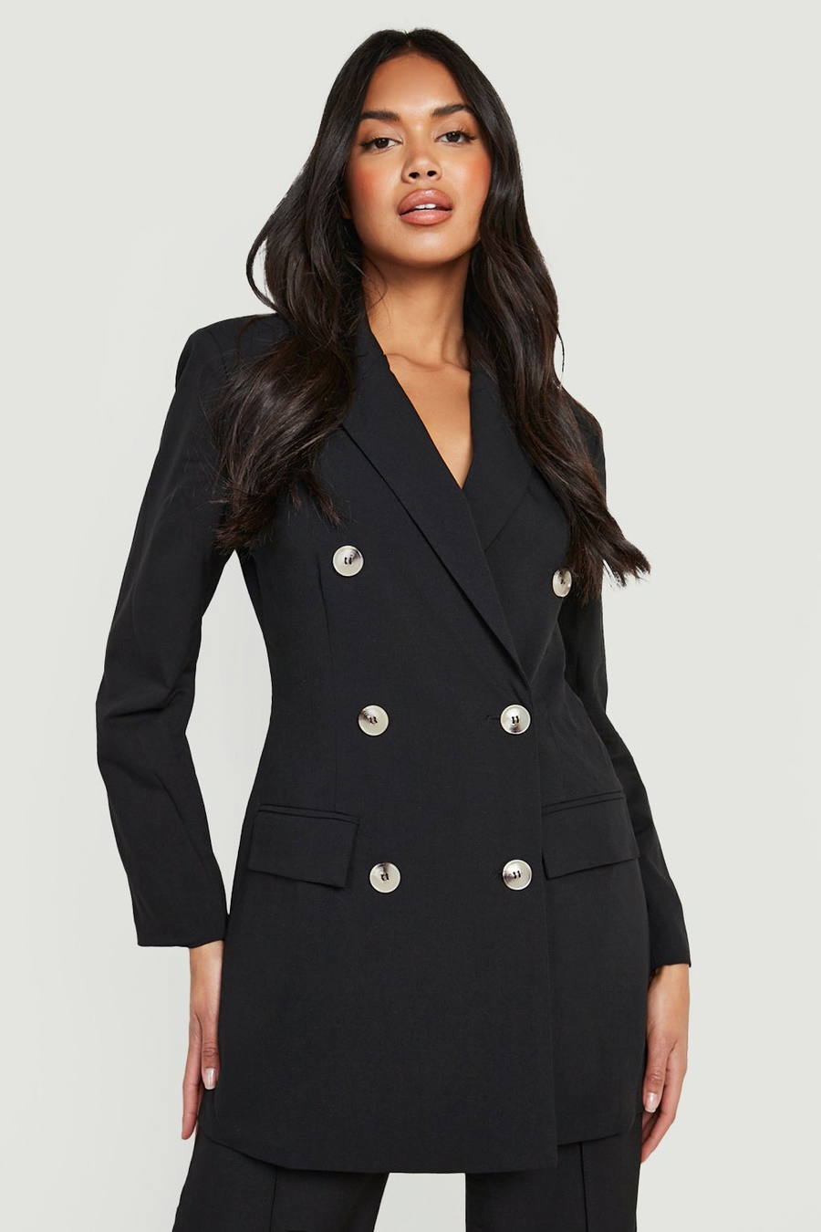 Linen Look Mock Horn Double Breasted Blazer-Black - Premium  from House of Glitz  - Just $23500.00! Shop now at House of Glitz 